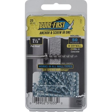 Bore-Fast 3/16 in. D X 1-1/2 in. L Steel Pan Head Screw and Anchor 25 pc, 5PK -  BOREFAST, 377623